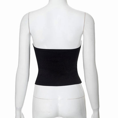 Rose applique ribbed backless tube top