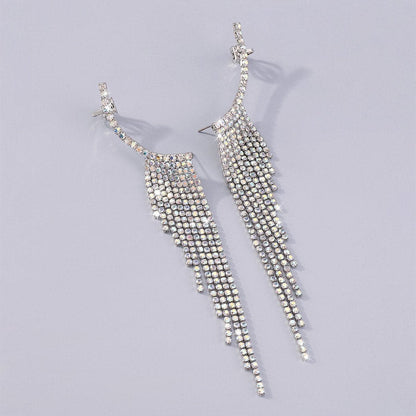 Tassels rhinestone pendant irregular earrings