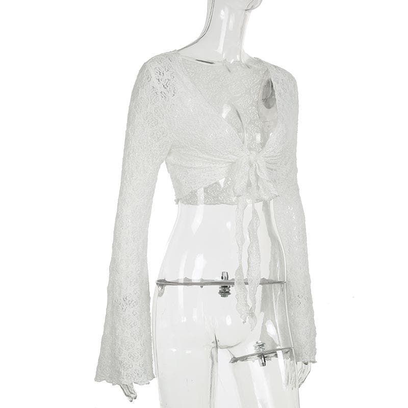 Flared sleeve solid knotted top