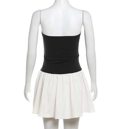 Ruched backless contrast sleeveless tube mini dress
