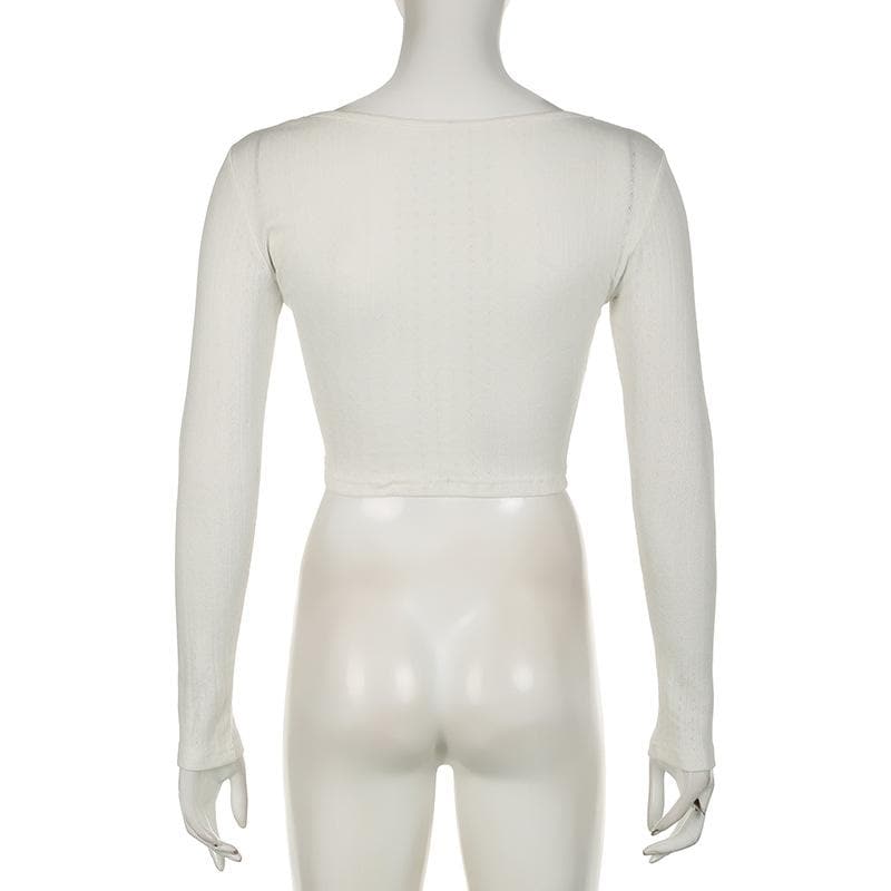 Bowknot textured long sleeve lace hem contrast crop top