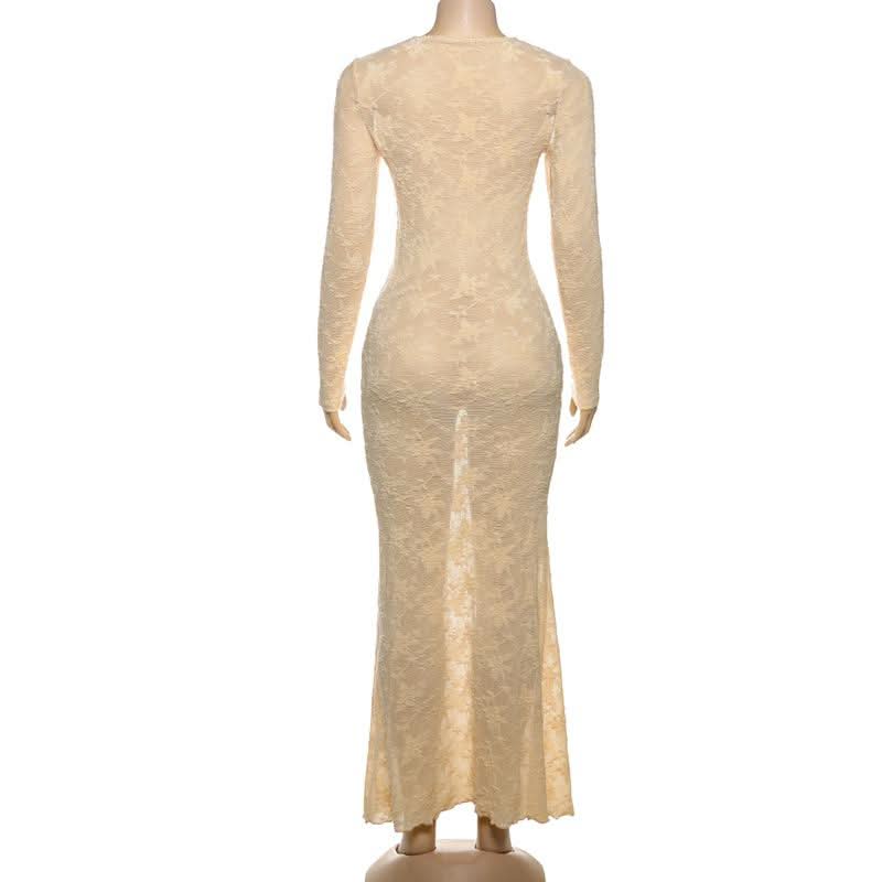 Long sleeve lace crewneck maxi dress