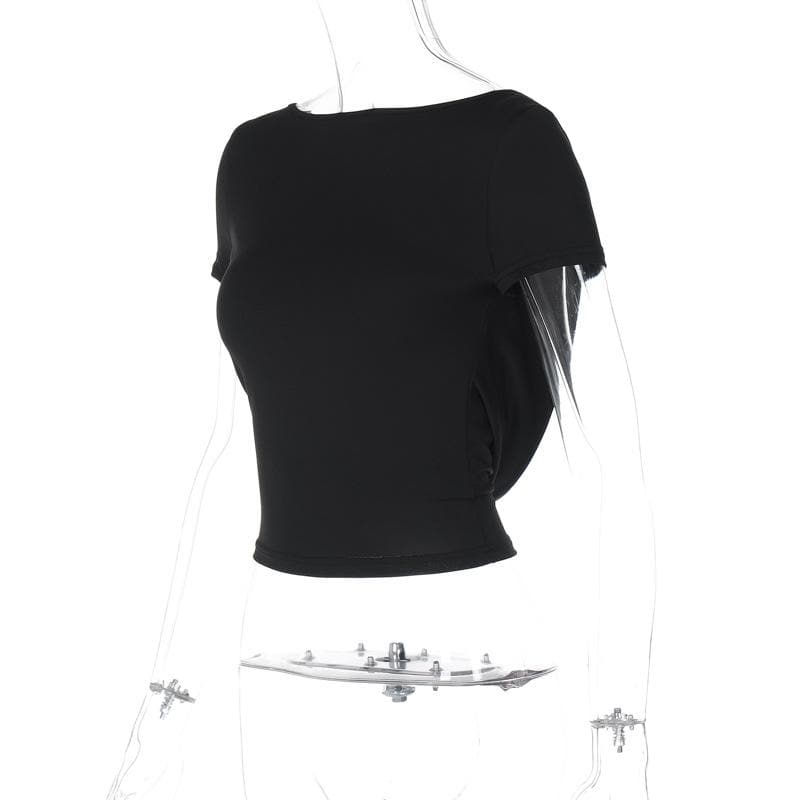 Short sleeve round neck solid backless top
