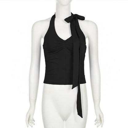Halter knotted irregular v neck backless top