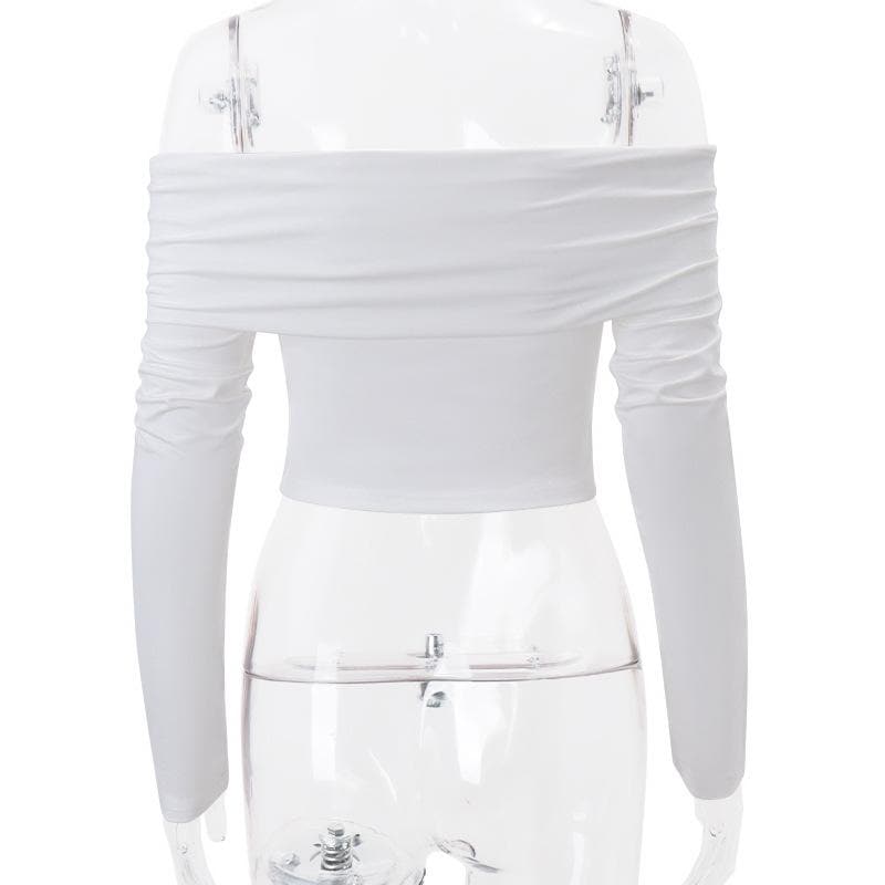Long sleeve off shoulder bowknot ribbon top