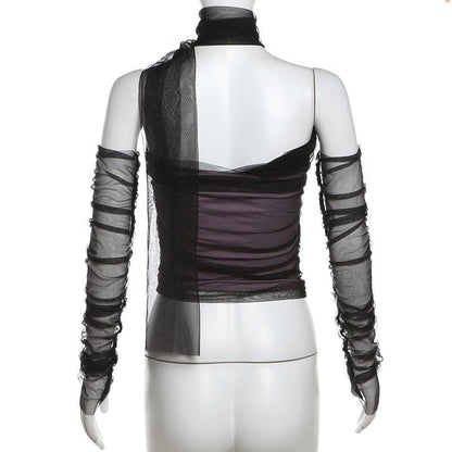 Halter off shoulder gloves mesh top
