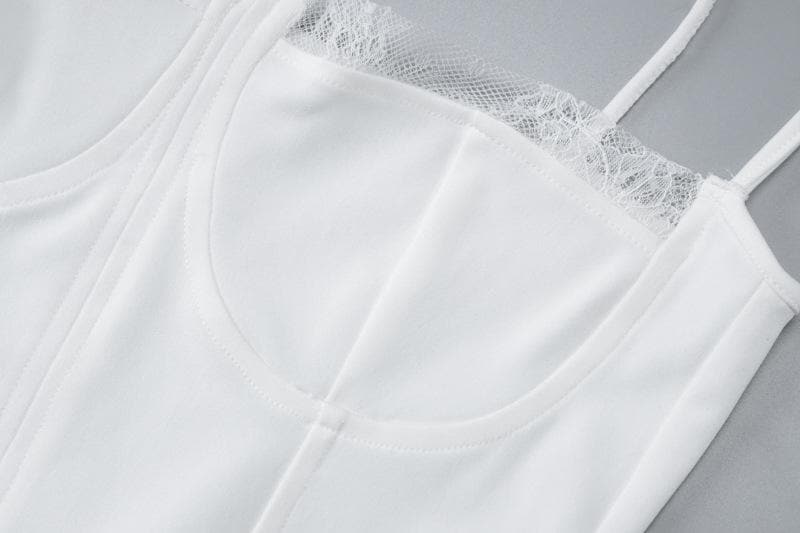 Lace patchwork stitch solid cami maxi dress