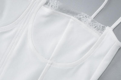 Lace patchwork stitch solid cami maxi dress