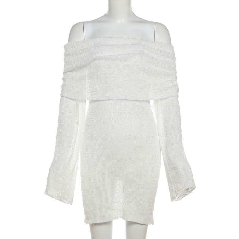 Long sleeve off shoulder knitted mini dress