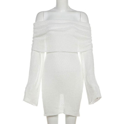 Long sleeve off shoulder knitted mini dress