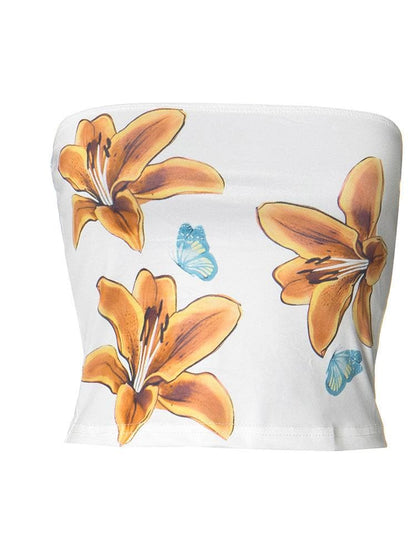 Flower print backless tube top