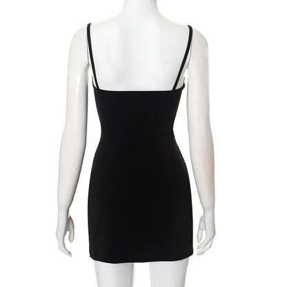 Knotted glitter patchwork backless cami mini dress
