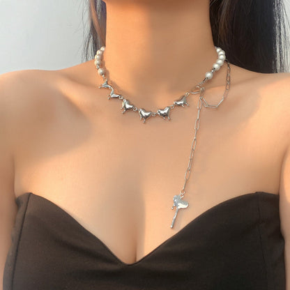 Layered heart beaded choker necklace
