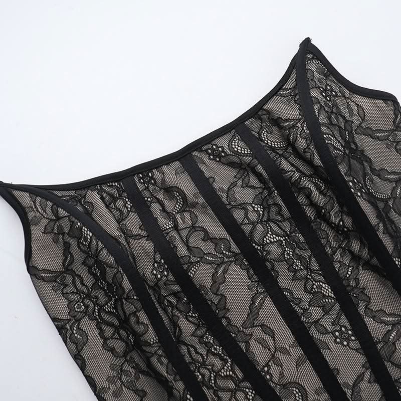 U neck corset lace patchwork tube mini dress