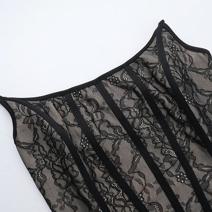 U neck corset lace patchwork tube mini dress