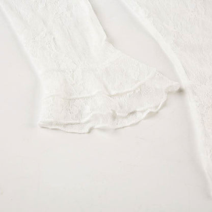 Long sleeve ruffle lace see through top