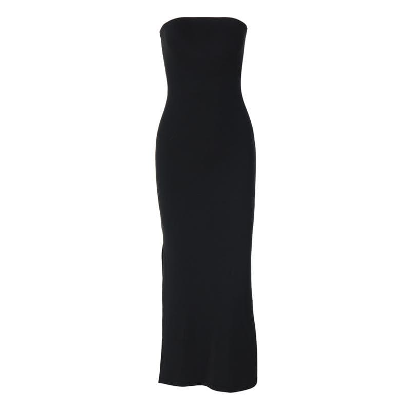 Strapless Tube Side Slit Backless Bodycon Maxi Dress