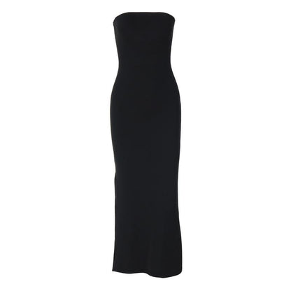 Strapless Tube Side Slit Backless Bodycon Maxi Dress