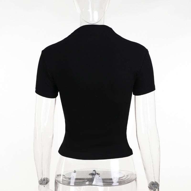 Short sleeve high neck butterfly beaded top
