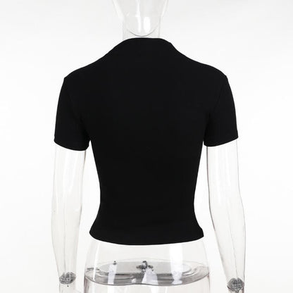 Short sleeve high neck butterfly beaded top