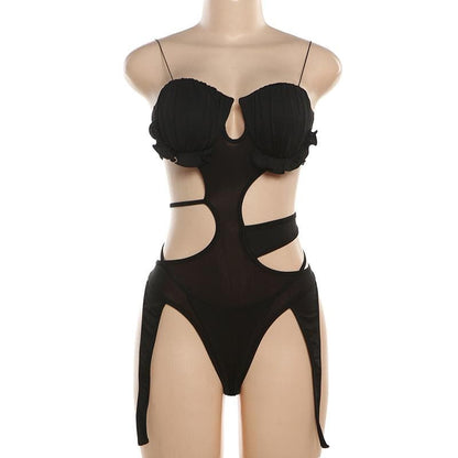 Ruffle self tie ruched cami bodysuit
