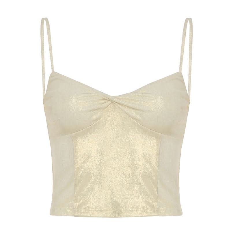 Metallic ruched backless cami top