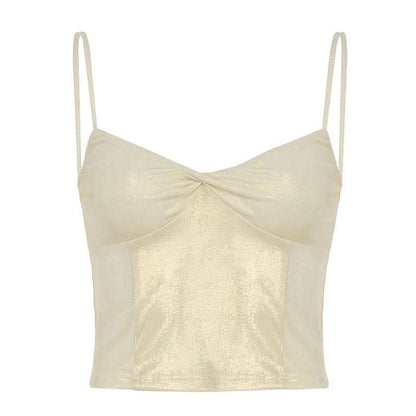Metallic ruched backless cami top