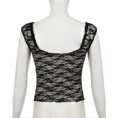 Cap sleeve v neck lace knotted backless top