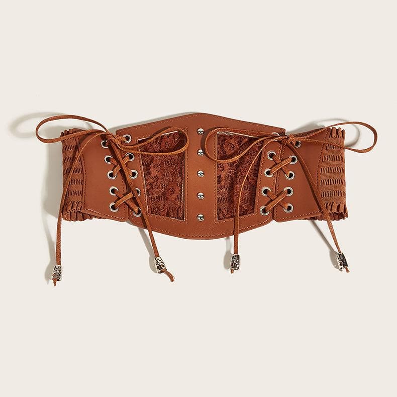 Lace up patchwork PU leather corset