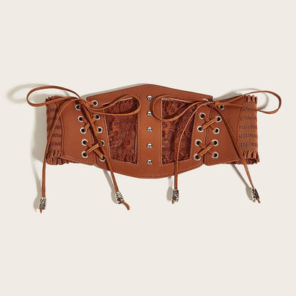 Lace up patchwork PU leather corset
