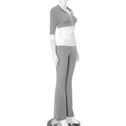 Hoodie zip-up contrast sports pants set