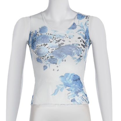 U neck sleeveless flower print top