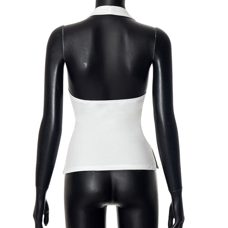 Halter v neck ruched slit backless top