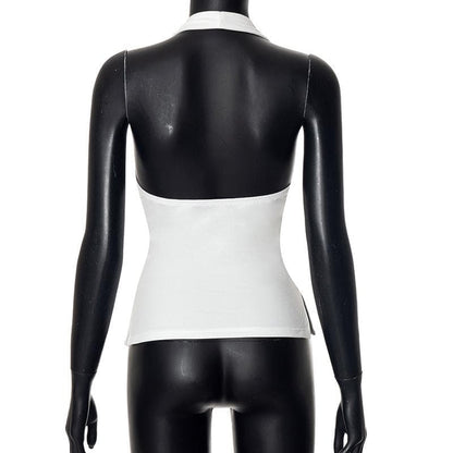 Halter v neck ruched slit backless top