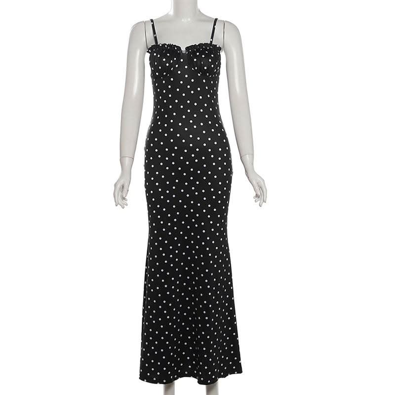 Polka dot ruched cami maxi dress