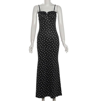 Polka dot ruched cami maxi dress