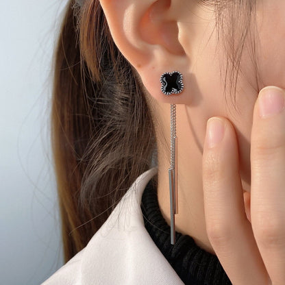 Four leaf clover tassels stud earrings