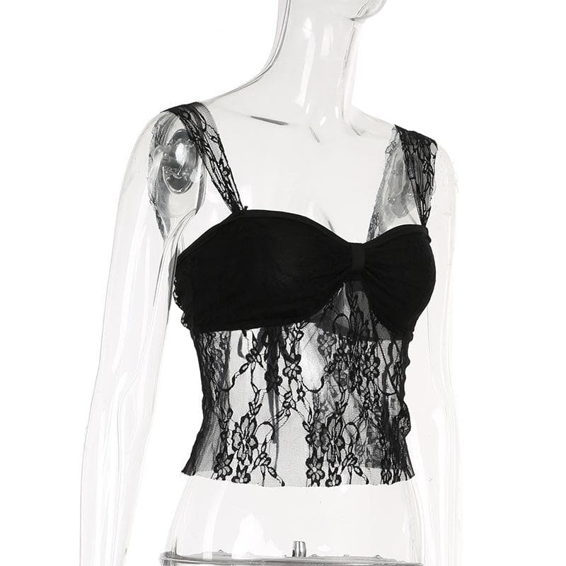 Lace ruched backless self tie cami top