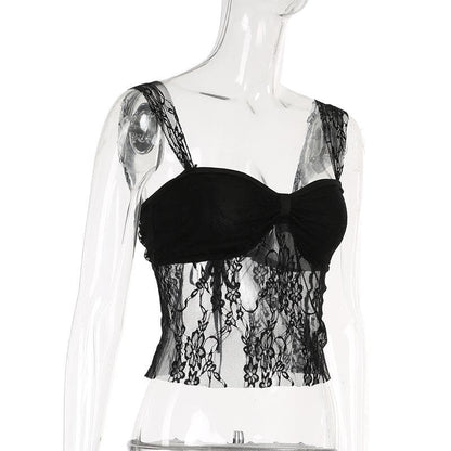 Lace ruched backless self tie cami top