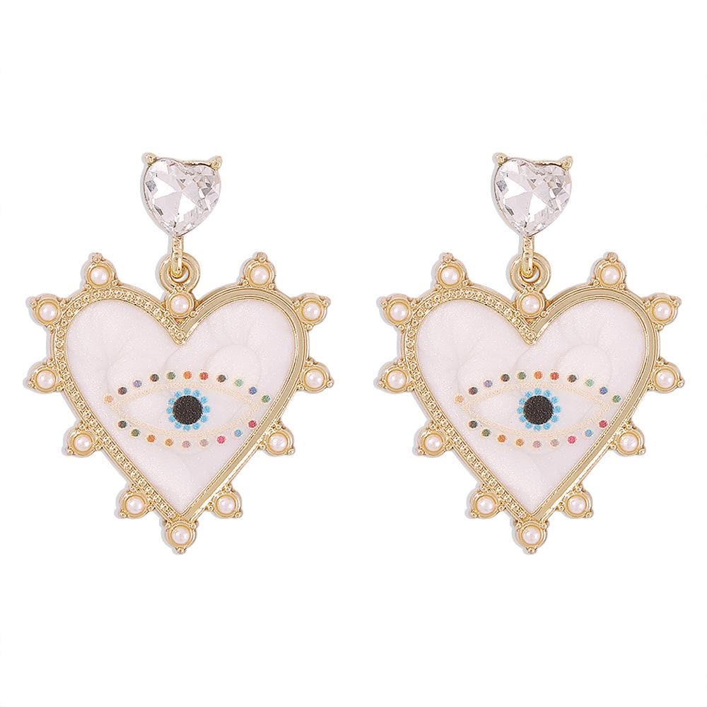 Rhinestone heart pendant stud earrings