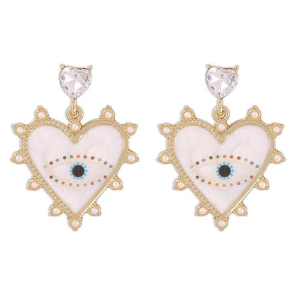 Rhinestone heart pendant stud earrings