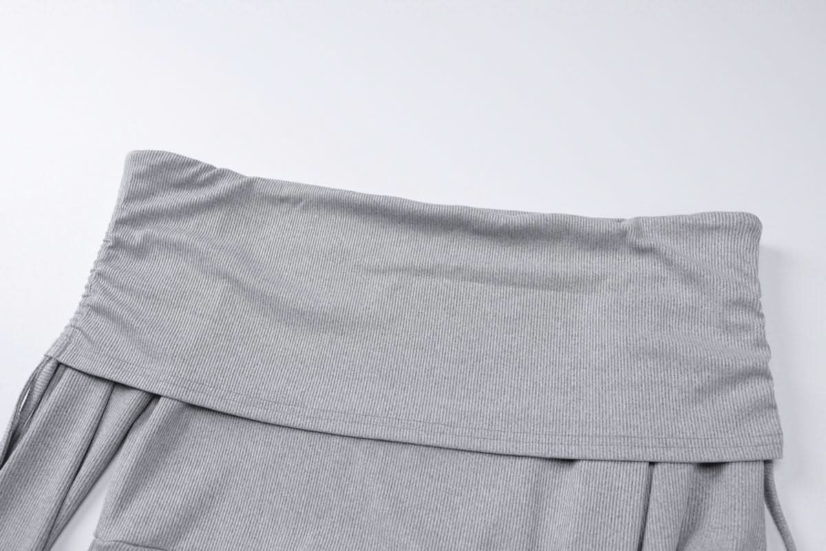 Off shoulder long flared sleeve drawstring ruched midi dress