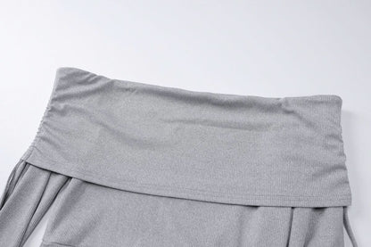 Off shoulder long flared sleeve drawstring ruched midi dress