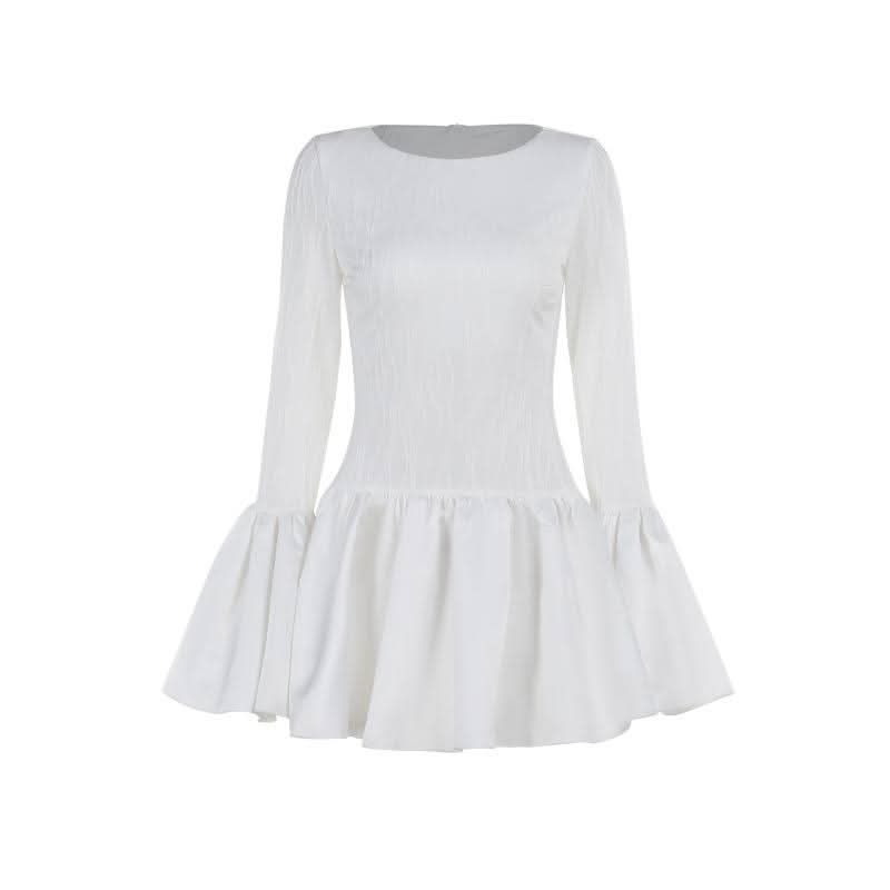 Long flared sleeve ruffle mini dress