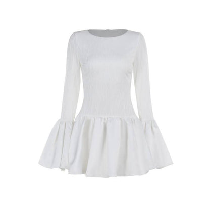 Long flared sleeve ruffle mini dress