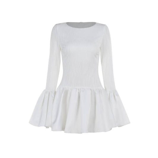 Long flared sleeve ruffle mini dress