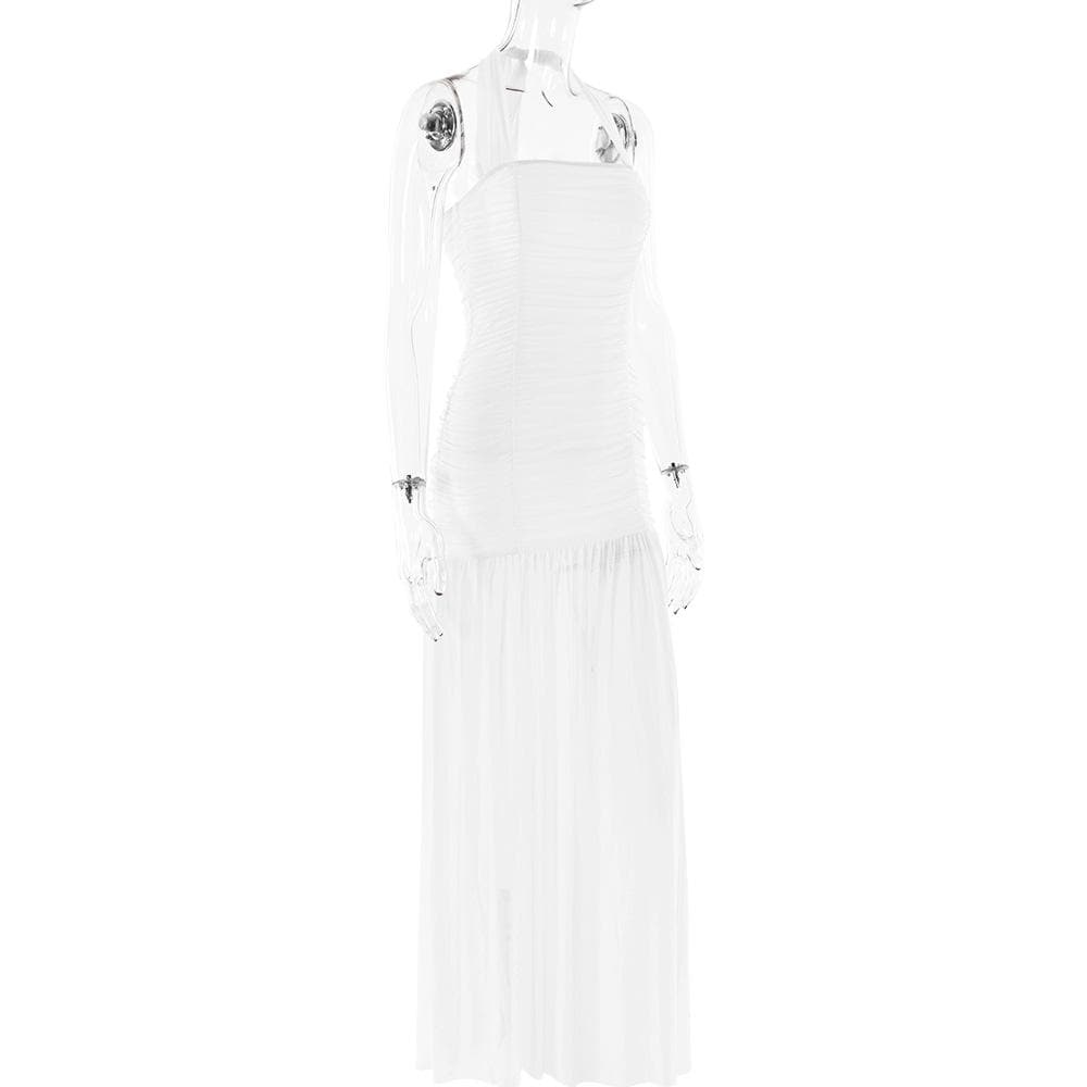 Halter ruched backless solid maxi dress