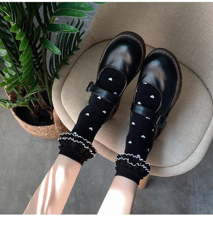 Heart pattern ruffle long socks
