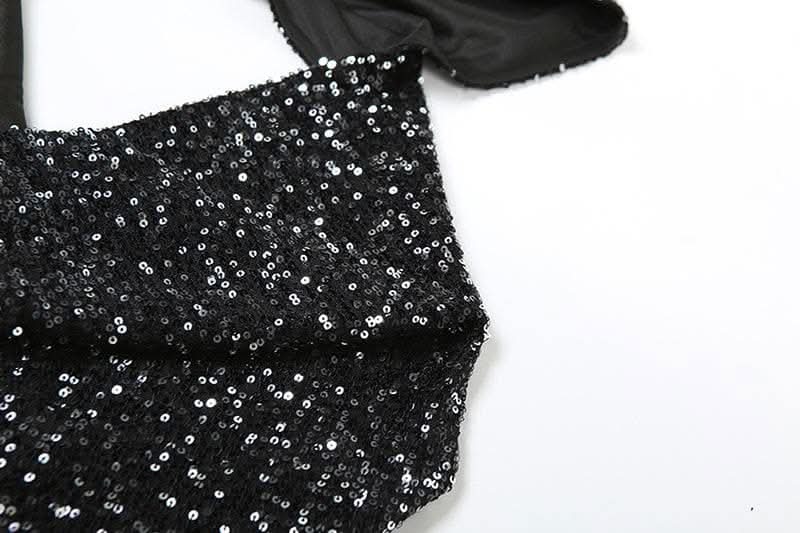 Glitter cowl neck hoodie gloves backless halter crop top-final-sale