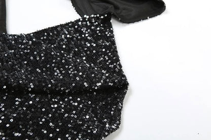 Glitter cowl neck hoodie gloves backless halter crop top-final-sale